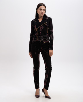Versace Jeans Couture Черная джинсовая куртка в стиле косухи с мраморным эффектом 77HAS460DW081F01