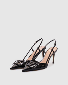 Valentino Черные кожаные лакированные слингбеки VLogo 6W0S0R01TMK