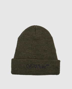 Off-White Зелена шапка з вовни з вишивкою логотипа OMLC048F24KNI001