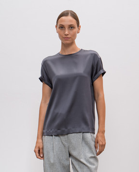 Brunello Cucinelli Сірий топ із шовку з ланцюжком моніль M0C59DE310