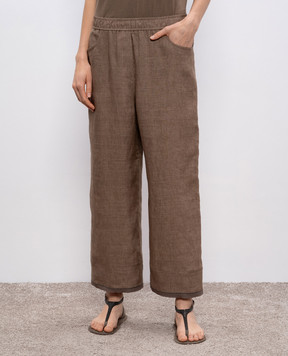 Brunello Cucinelli Коричневі штани з льону з ланцюжком моніль MM633HD669