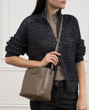Brunello Cucinelli Коричневая кожаная сумка с логотипом MBHED2601P
