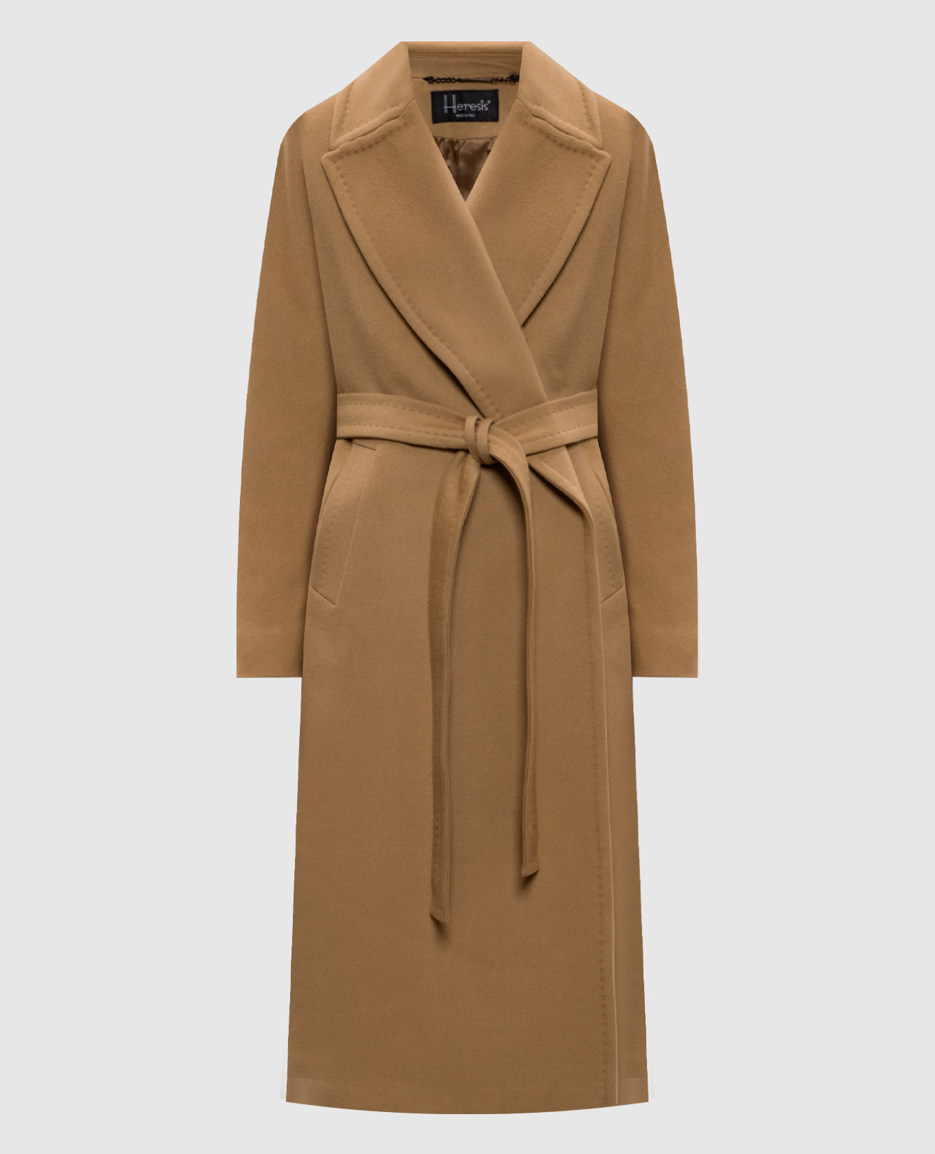 

Бежевое пальто на запах из кашемира, Бежевый, Пальто