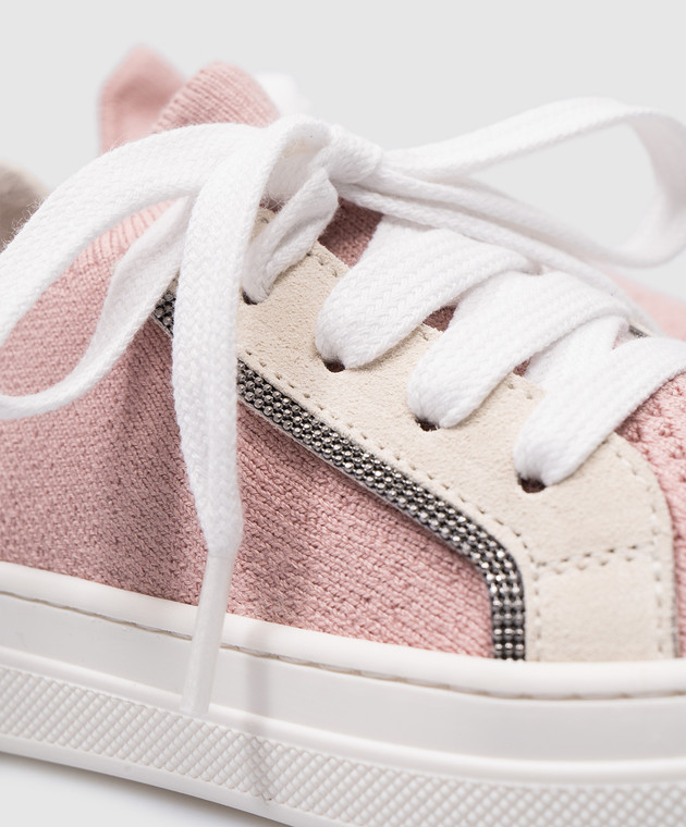 Brunello Cucinelli Детские розовые комбинированные кеды с цепочкой мониль BZ835ZG032 изображение 5
