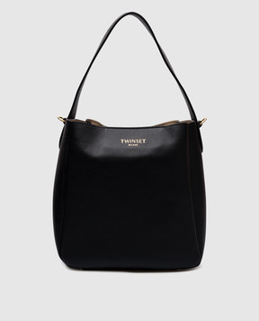 Twinset Черная кожаная сумка Forever с логотипом 251TD8332