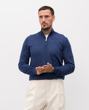 Brunello Cucinelli Синій джемпер з кашеміру, шовку та льону MSY00124