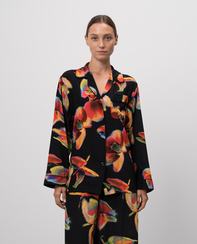 Alexander McQueen Чорна блуза із шовку в квітковий принт 757226QCAHF