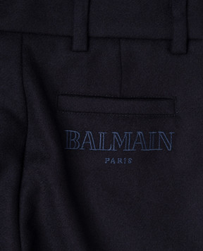 Balmain Дитячі сині штани з вовни з відворотами BX6P80I0283810