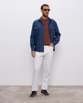Canali Синяя рубашка из шерсти и льна AE0257131016
