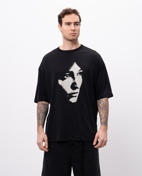Ann Demeulemeester Черная футболка с принтом October's portrait B0012497FA206