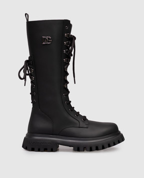 Dolce&Gabbana Дитячі чорні шкіряні чоботи з логотипом D11342A6379