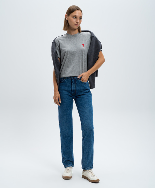 Ami Paris Сіра футболка з вишивкою Ami de Coeur BFUTS001724 зображення 2