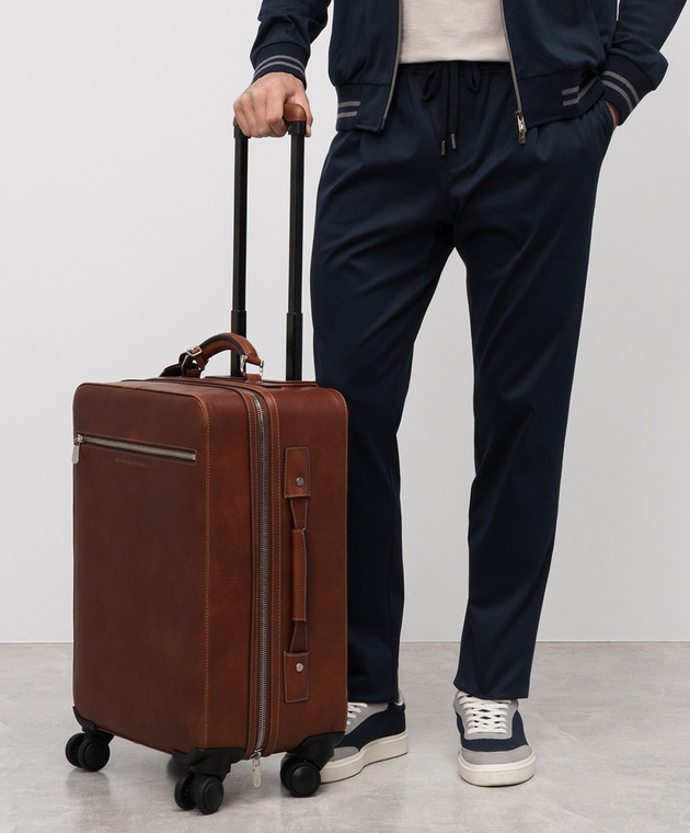 Brunello Cucinelli Коричнева шкіряна валіза Grained з логотипом MBZIBU423 зображення 2