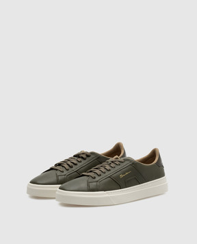 Santoni Зеленые кожаные кеды с логотипом. MBGT21967PNNKDRX
