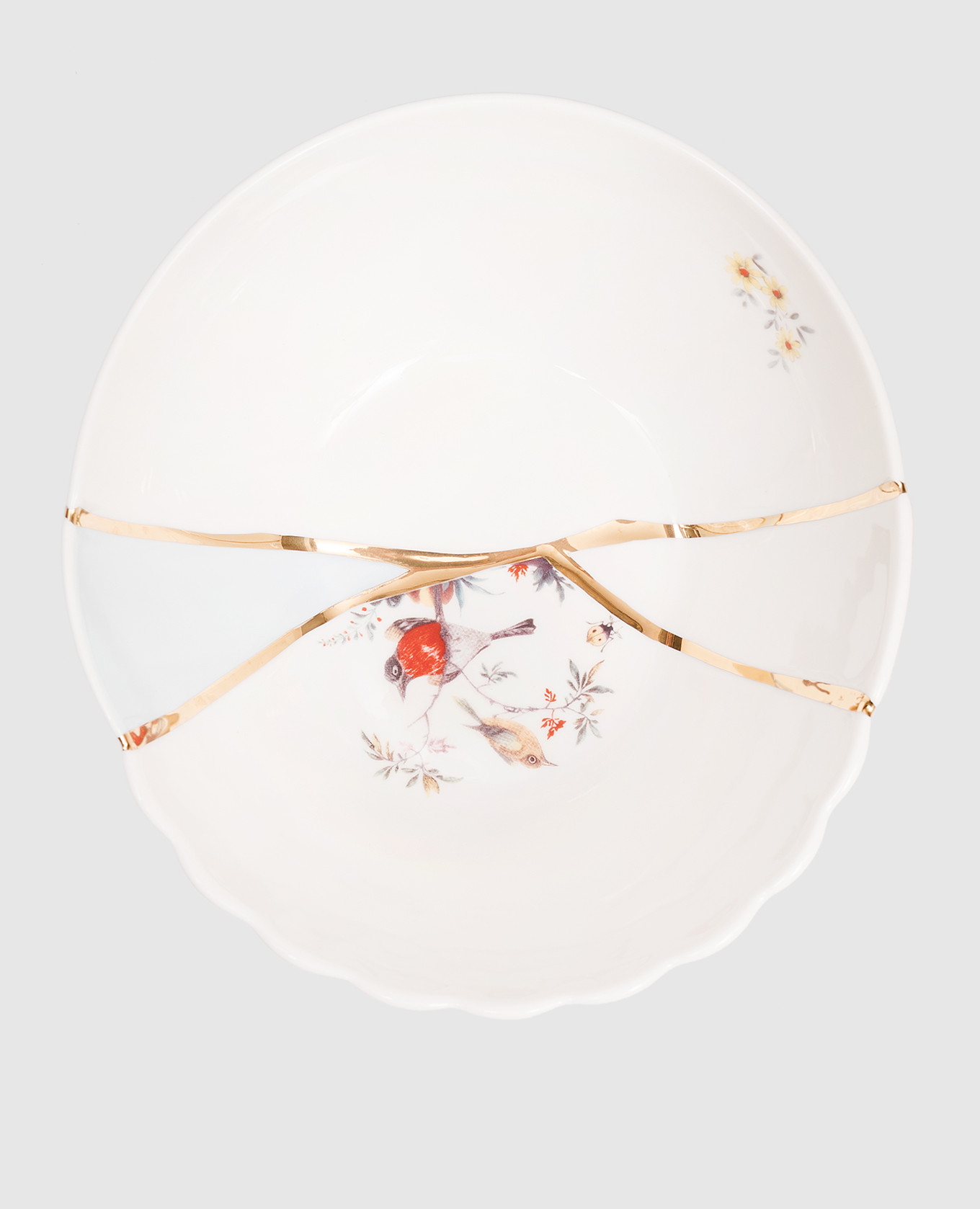 

Белая фарфоровая салатная тарелка Kintsugi с позолотой 24 карата, Белый, Посуда