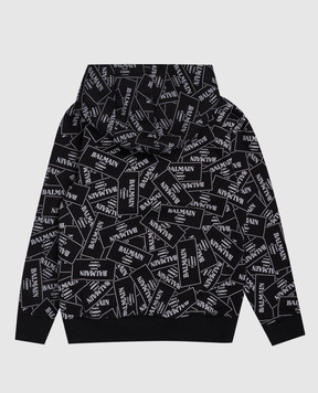 Balmain Дитяче чорне худі в принт логотипа BX4P60Z33311214