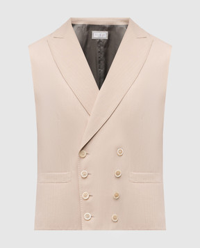 Brunello Cucinelli Бежевый двубортный жилет из шерсти и льна. MD4471932F