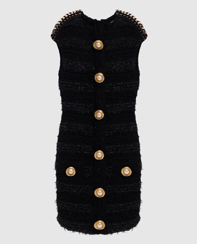 Balmain Чорна сукня міні з люрексом EF0R6140KI46