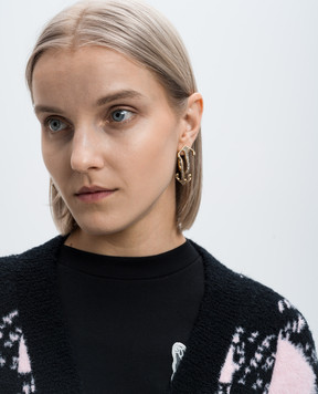 Off-White Золотое кольцо в виде логотипа Arrow с кристаллами. OWOD29AF24MET001