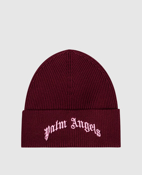 Palm Angels Бордова шапка з вовною з вишивкою логотипа PMLC030F25KNI002