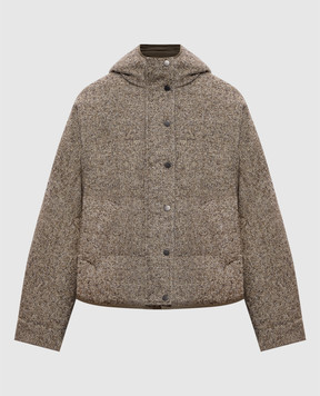 Brunello Cucinelli Коричневая двухсторонняя пуховая куртка с шерстью и шелком MG5307729