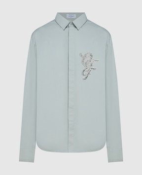 Off-White Голубая рубашка с ажурной вышивкой логотипа OMGE040S24FAB004