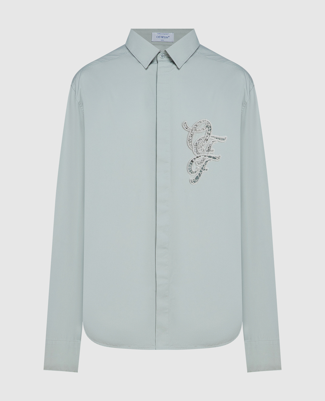 Blue shirt with openwork logo embroidery