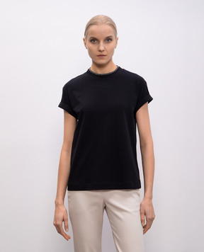 Brunello Cucinelli Чорна футболка з відворотами M0T18BD200