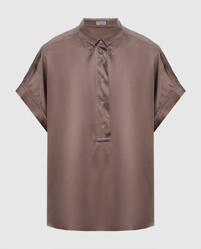 Brunello Cucinelli Коричневый топ из шелка с цепочкой мониль M0C59RA915