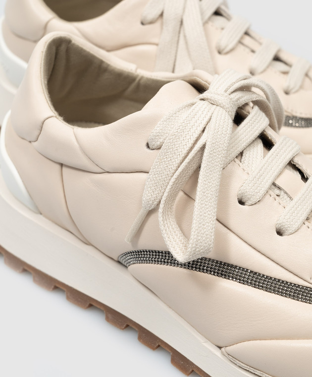 Brunello Cucinelli Бежеві шкіряні кросівки з ланцюжком моніль MZSKG2781P зображення 5