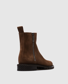 Off-White Коричневі замшеві челсі Military з тисненням логотипа OMID033S24LEA001