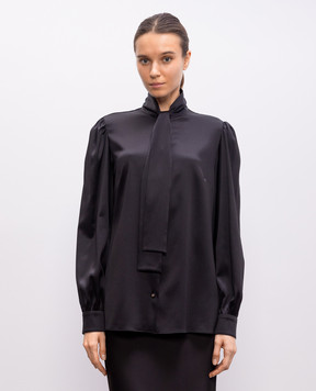 Dolce&Gabbana Чорна блуза із шовку з монограмою логотипа F5P98TFURAG