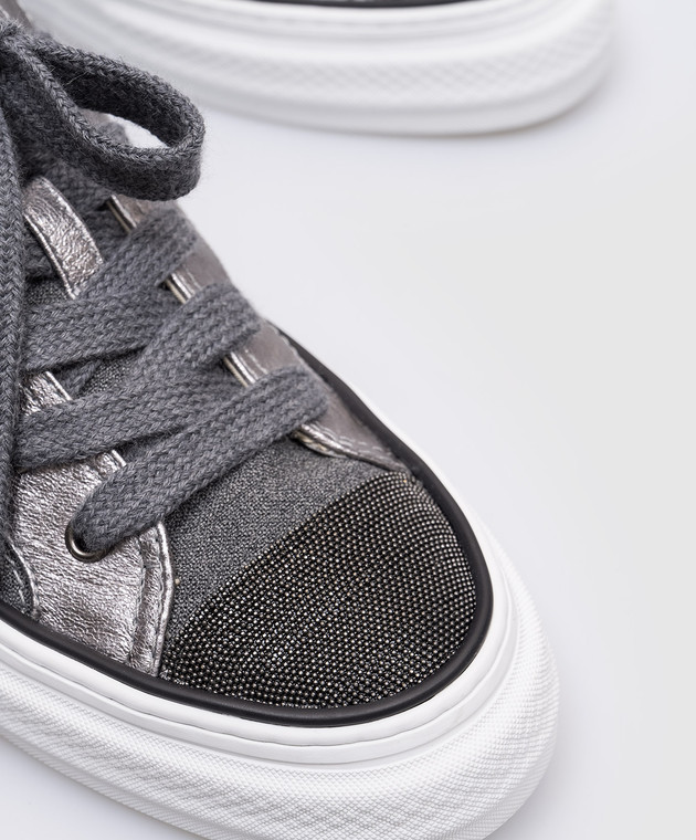 Brunello Cucinelli Сірі кеди з вовни з ланцюжком моніль MZ25G2760P зображення 5