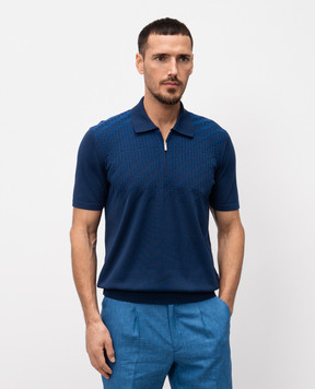 Bertolo Cashmere Синее поло с шелком с тканым узором 902456002491