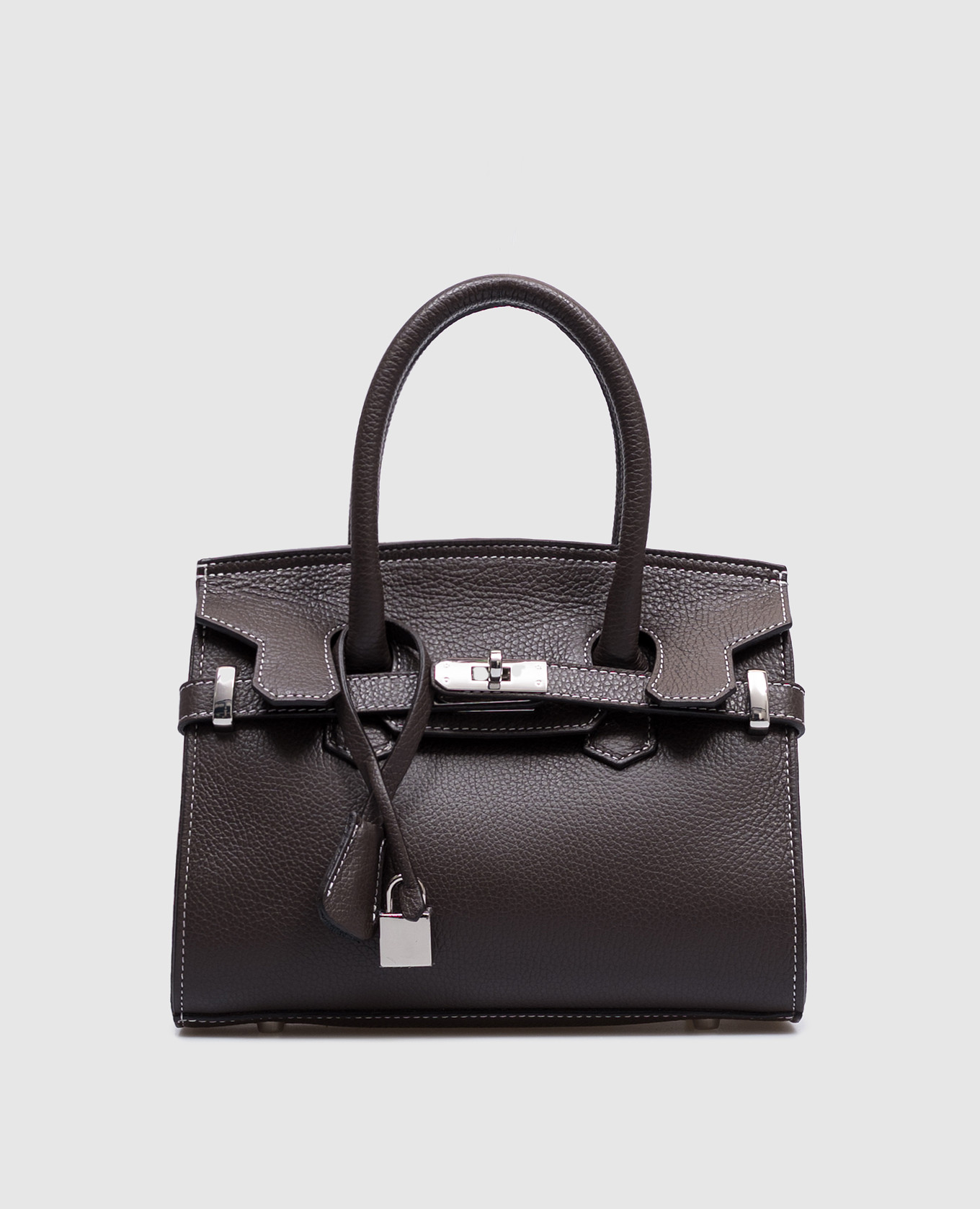 

Коричневая кожаная сумка с тиснением зерно с замком, Коричневый, Сумки через плечо