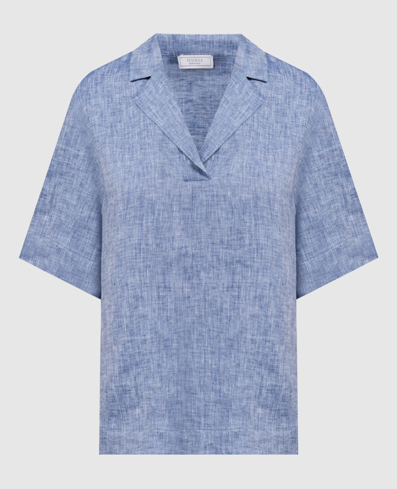 Blue linen blouse with monil chain