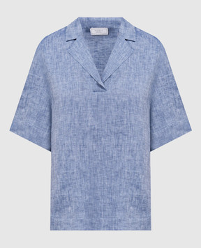Peserico Синя блуза з льону з ланцюжком моніль S0625102600