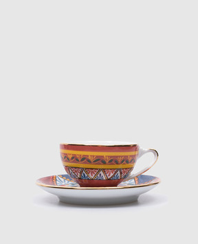 Dolce&Gabbana Фарфоровый набор для кофе из чашки и блюдца с брендированным принтом Carretto Siciliano TC0100TCA24
