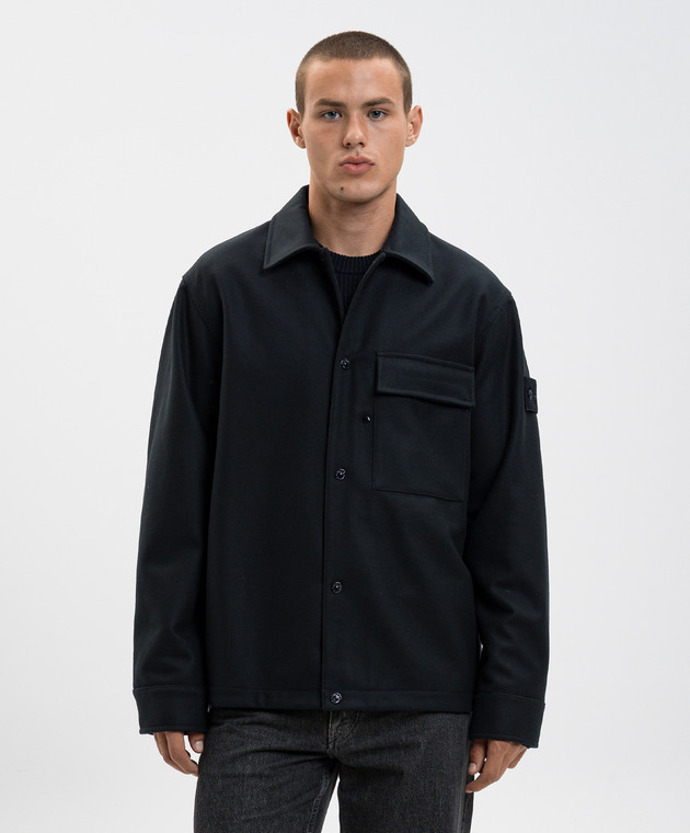Stone Island - Синяя куртка с шерстью в стиле рубашки