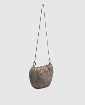 Brunello Cucinelli Сіра замшева сумка-хобо Brioche з логотипом MBHID2666
