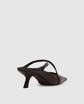 Brunello Cucinelli Коричневые кожаные мюли с цепочкой мониль MZSLC2967
