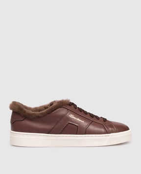 Santoni Коричневі шкіряні кеди на хутрі з логотипом WBGT61419PNNPXWL