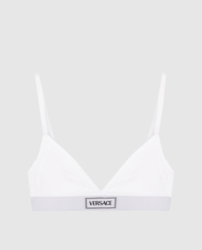 Versace Белый лиф в рубчик с логотипом 10135031A09551