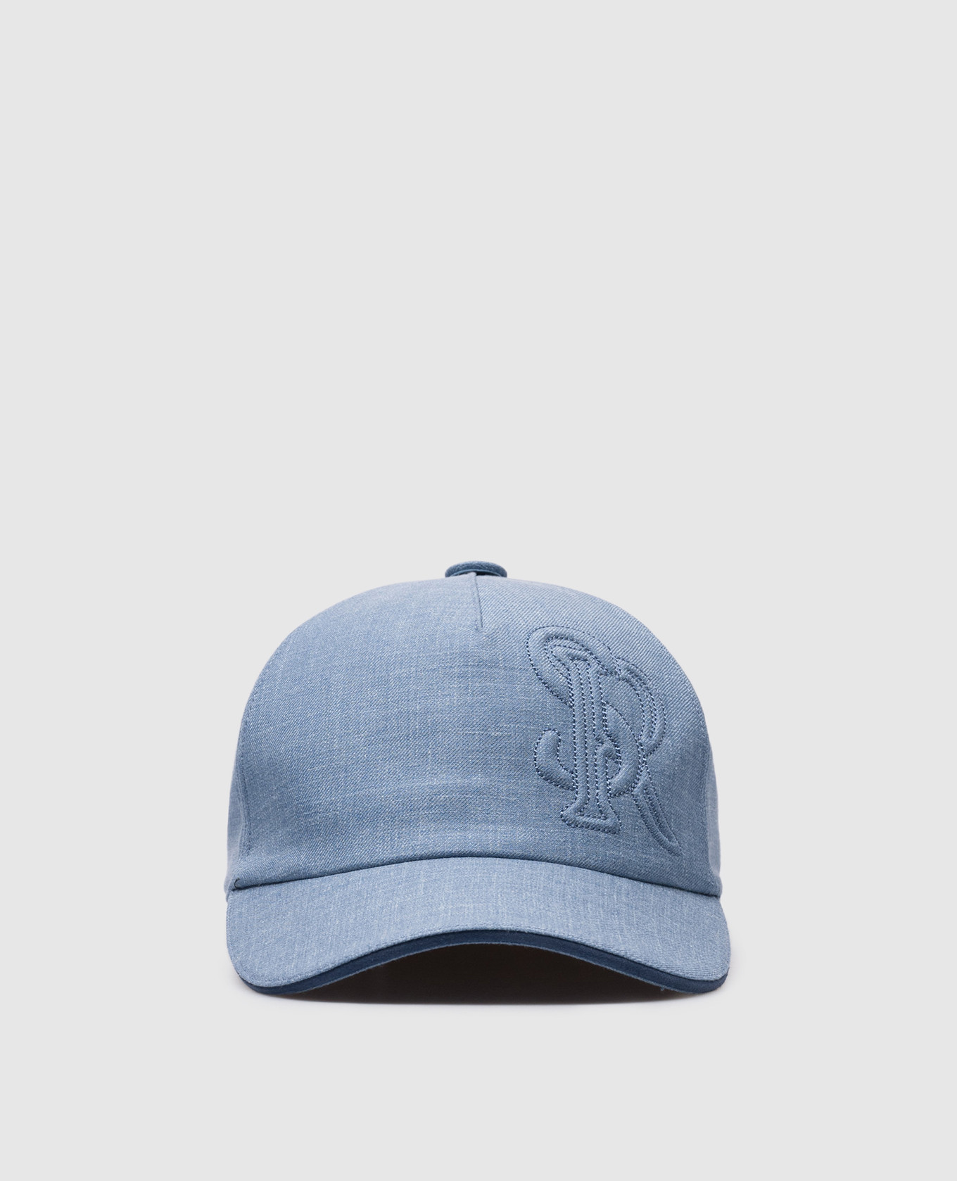Blue cap in wool, silk and linen with textured logo monogram