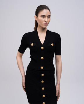 Balmain Черный кардиган с коротким рукавом в узоре. EF0KL225KI42