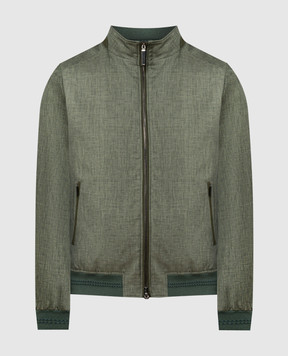 Stefano Ricci Зеленая куртка из льна, шерсти и шелка с кожаными вставками. MDJ4100190LWK01Q