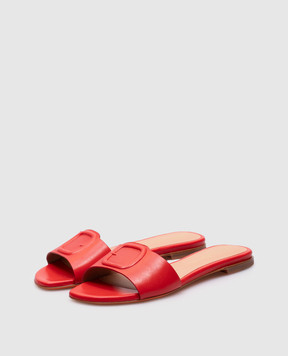 Santoni Красные кожаные шлепанцы с логотипом. WHPF71489HA1NKED