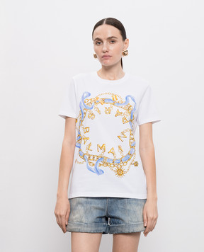 Balmain Біла футболка з брендовим принтом FF1EF000GF09