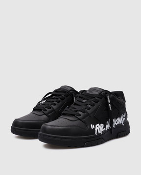 Off-White Черные кожаные кроссовки OUT OF OFFICE с принтом FOR WALKING OMIA189C99LEA012