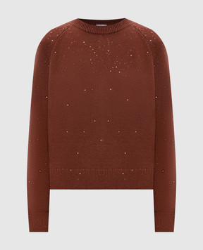 Brunello Cucinelli Коричневий джемпер з кашеміру та шовку в паєтки M73539930